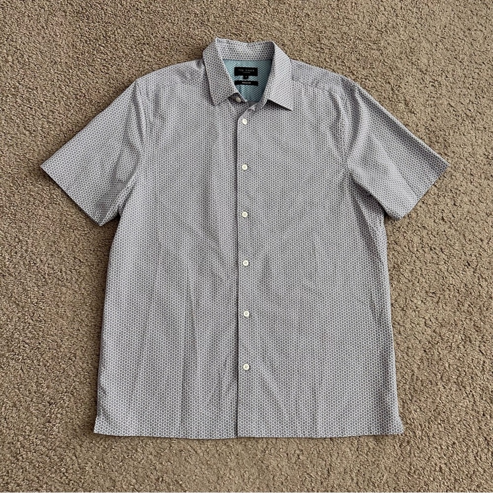 Ted Baker London Purple Floral Short Sleeve Button-Up Shirt Mens 4 (US L)